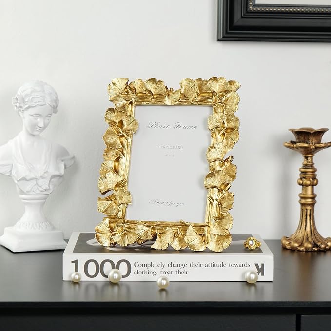 Cuspin 4x6 Gold Picture Frames Vintage Gold Frame, Ornate Leaf Textured - Image 6