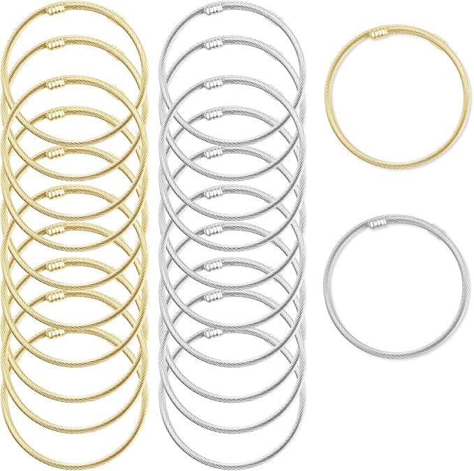 20 Pieces Twisted Cable Wire Bracelet Stylish Fine Stainless Steel Open Cuff by BRACELETMAKINGKIT