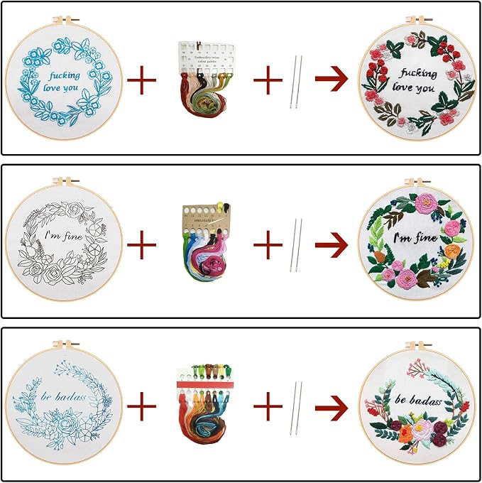 Nuberlic 3 Pack Funny Embroidery Kit, Handmade Cross Stitch Starter Kit - Image 3