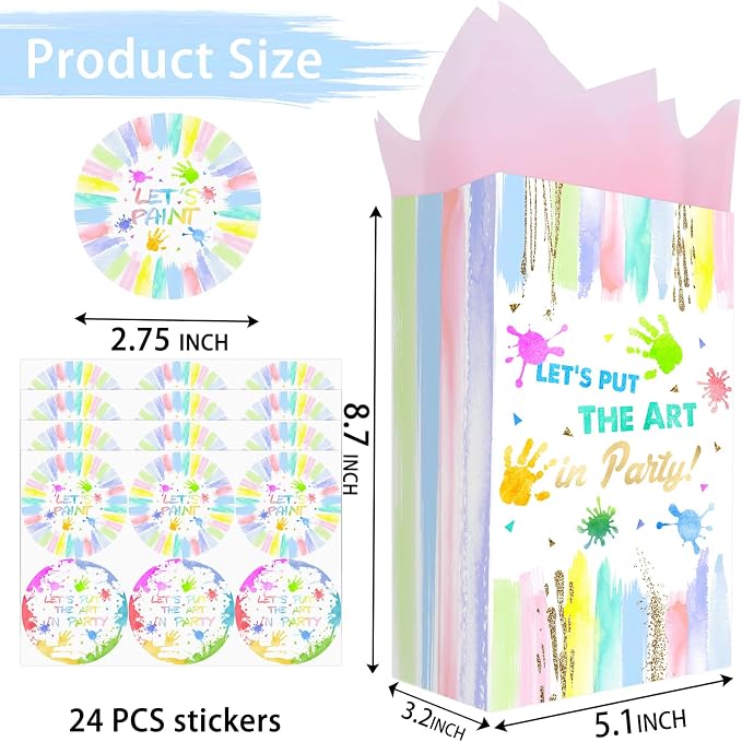 24 Art Birthday Party Favor Bags Painting Goodie Bags Rainbow Pastel Colorful - Image 3