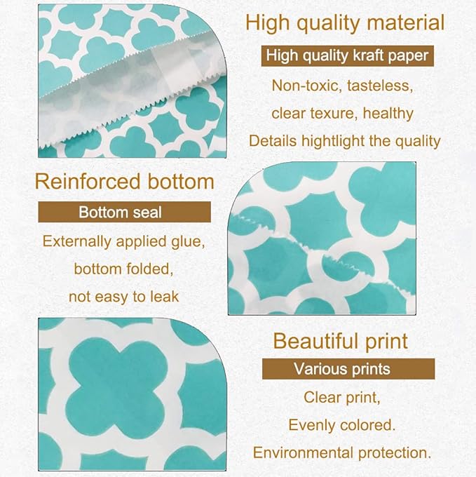 KEYYOOMY 100 Pcs Teal Blue Candy Buffet Bags - Small Polka Dot Paper Treat Bags for Wedding & Birthday Party (5 x 7 inch)