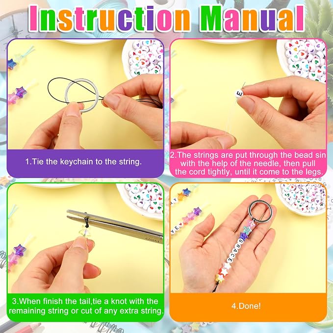 Landical 564 Pcs Star Beads Keychain Making Kit Star Key Chain DIY Craft - Image 4