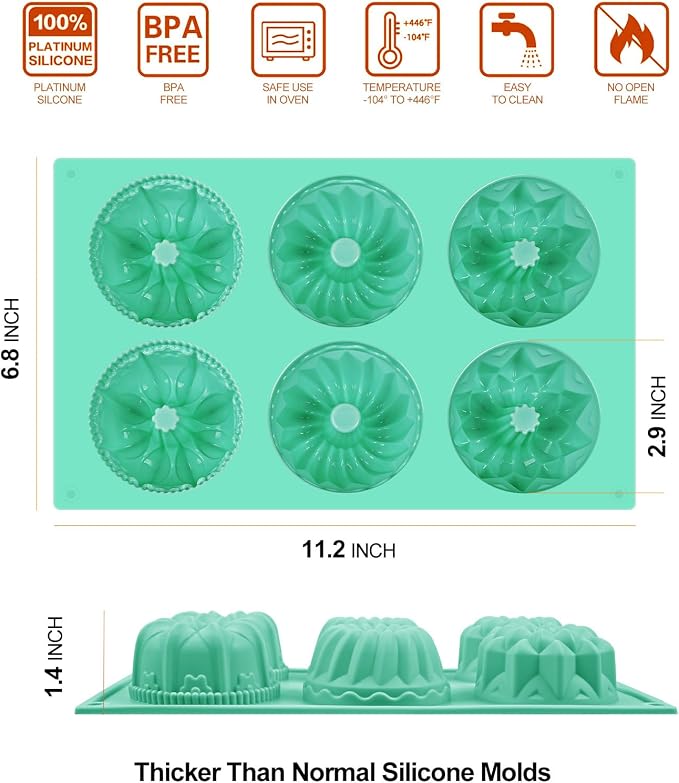 HUAKENER 2 Pcs Mini Fluted Cake Pan, 6-Cavity Fluted Tube Cake Pan, Non-stick - Image 3