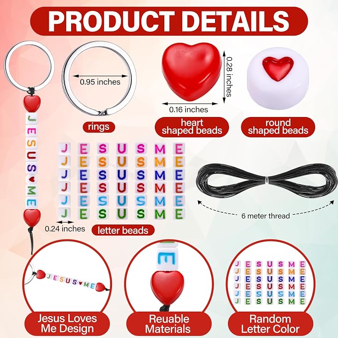 Ferreve 36 Sets Jesus Loves Me Beads Keychain Crafts - Image 2