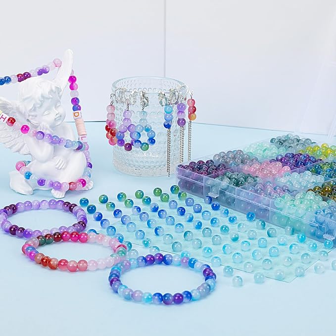 XSEINO About 1200+ pcs 6mm Glass Beads Bracelet Making Kit, 24 Assorted Blue - Image 7