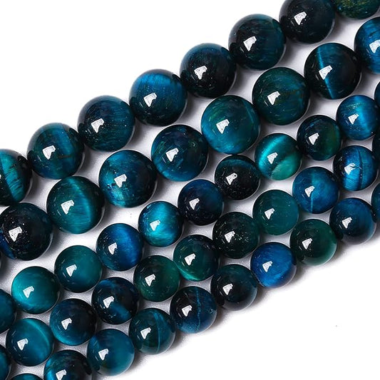 76PCS 10mm Blue Tiger Eye Gemstone Loose Beads Natural Round Loose Stone Beads for Jewelry Making DIY Bracelet Necklace Earrings 2 Strand 32"