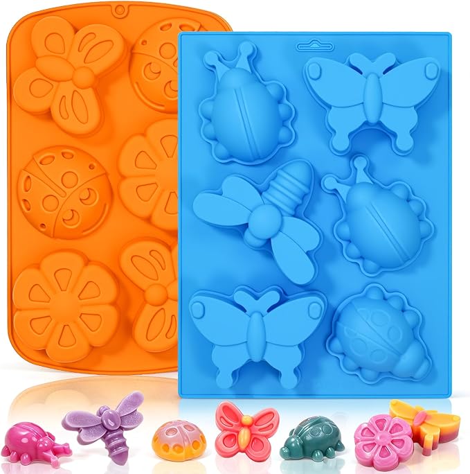 SJ Silicone Molds for Crafts, 2 Pack Butterfly and Insect Soap Molds | 6 by SJ