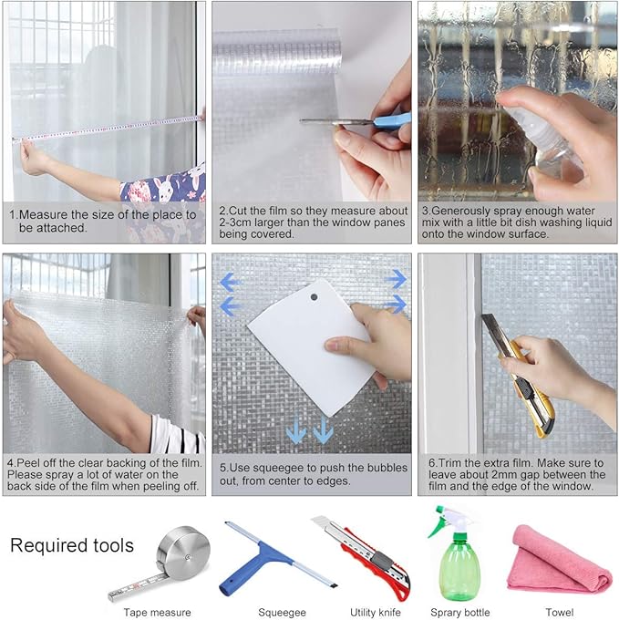 HIDBEA 3D Window Privacy Film - Rainbow Decorative Window Clings, Heat Control Glass Tint - 35.4" x 16.4 Feet, Mosaic Patterns
