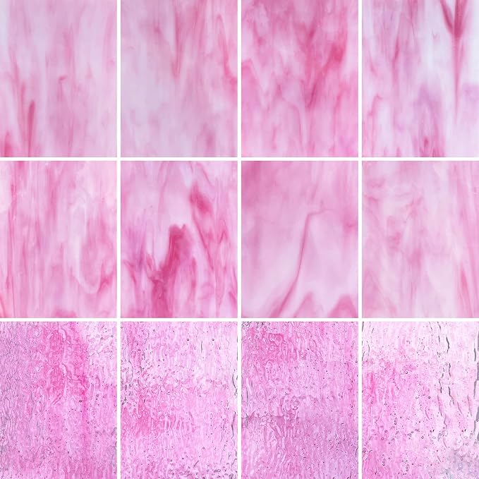 LITMIND 12 Sheets Pink Stained Glass Variety Pack – 6 x 4 Inch Opaque & by LITMIND
