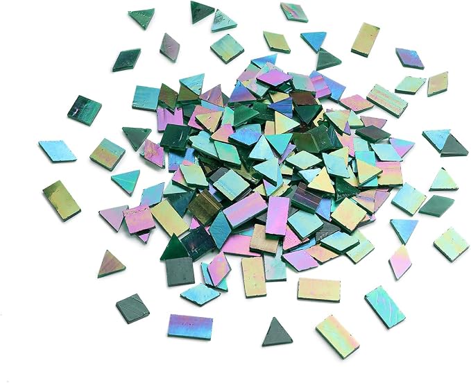 200 Pieces Bulk Iridescent Mosaic Glass Tiles, 4 Shapes Mixed Stained Glass - Image 6