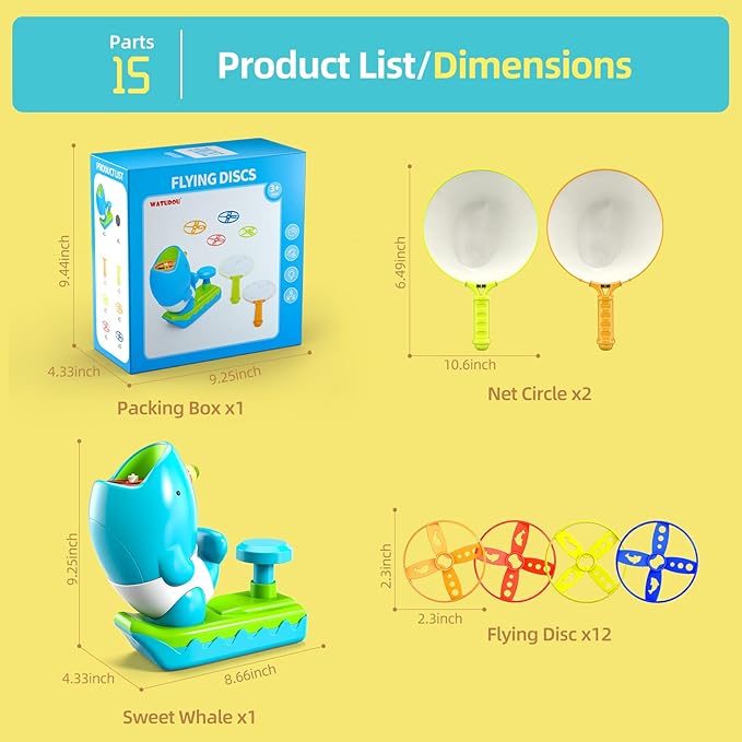15 PCS Flying Disc Launcher Outdoor Indoor Game Toys Gifts for 3 4 5 6 7 Year Old Boys Kids, Outdoor Outside Game Toys for Boys Girls Ages 3-5 4-8, Ideal 3 4 5 6 Year Old Birthday Gifts
