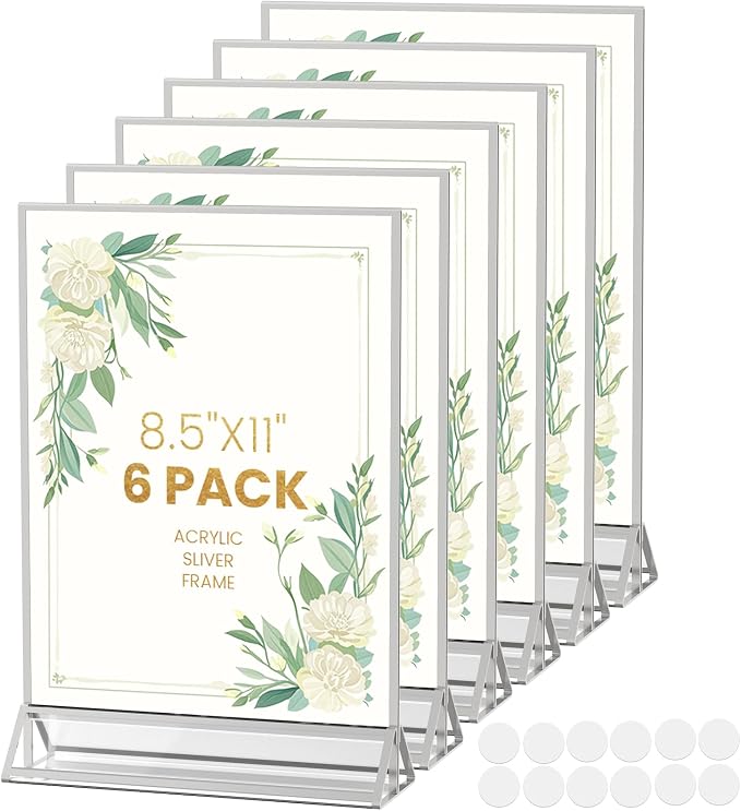 8.5X11 Silver Frames Double-Sided Acrylic Sign Holder, 6 Pack | Picture Frames by AcrylicSignHolderMahjongRacks%EF%BC%8CMahjongBags