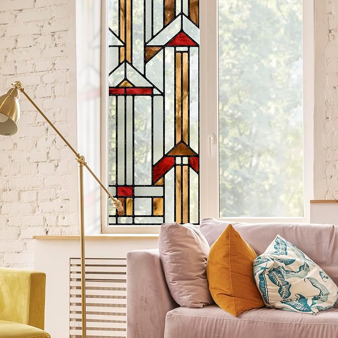 Original Hand Drawn Stained Glass Window Film Amber Geometry Patterns Inspired by ChicSkin