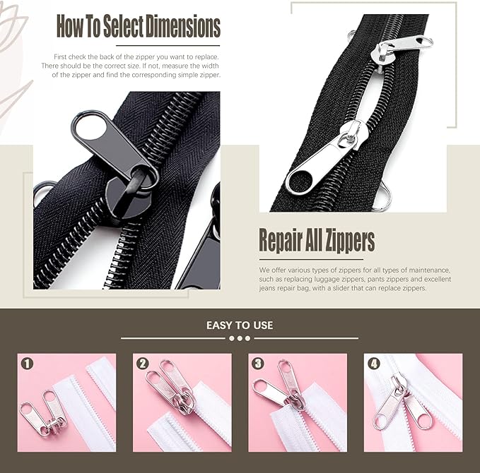 250Pcs Zipper Replacement Zipper Repair Fix Kit Zipper Slider Set for Fixing Luggage Bags, Coats, Jean, Jackets, Tents