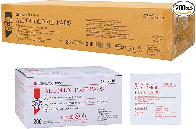 Henry Schein Alcohol Prep Pads, Medium, 2-ply, Sterile, 1 Case of 4000 (20 Boxes of 200)