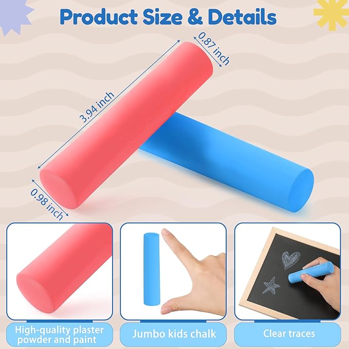 Fulmoon 40 Pcs Jumbo Sidewalk Chalk for Kids Outdoor Art Non Toxic Large Washable Street Chalk for Adults Drawing Painting Classroom(Red, Blue,Round Style)