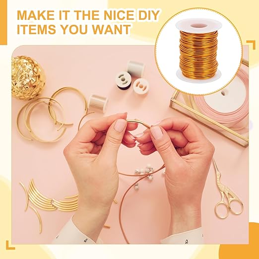 uxcell 16 Gauge / 1.5mm Anodized Aluminum Wire for Jewelry Craft Making, 102 Feet Bendable Flexible Wire for DIY Home Decor Gardening Sculpture, Gold