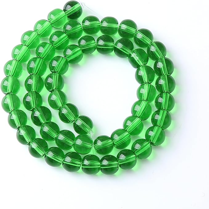 60pcs 6mm Smooth Green Crystal Glass Quartz Beads Round Loose Beads for Jewelry Making DIY Bracelet Necklace 15" Energy Healing Power Stone Beads (6mm, Green Crystal Glass)