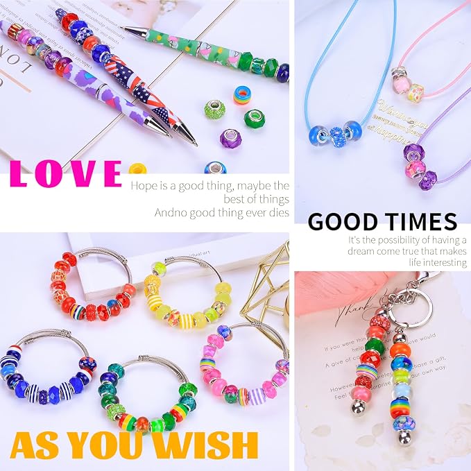600 Pieces Assorted European Craft Beads Large Hole Lampwork Spacer Beads - Image 3
