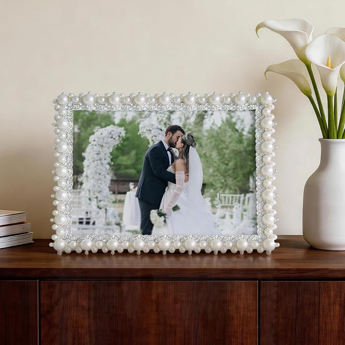 DIKAR 6x8 Wedding Picture Frame, Pearl Photo Frame - Image 2