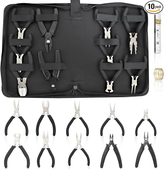 10 Pack Jewelry Pliers Set, Mini Pliers Set, Jewelry Making Include Flat, Jewelry Tools, Needle, Round, Bending Linesman, Applicable to Handicrafts, Earring Making, Repairing