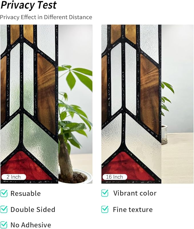 Faux Stained Glass Effect Window Privacy Film, Original Hand Drawn Static Cling - Image 2