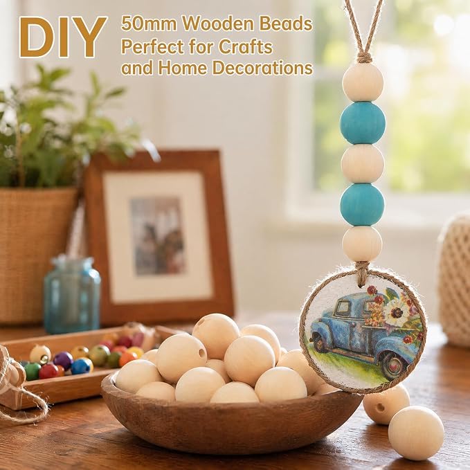 50mm Wooden Beads for Craft, Bead Garland, Farmhouse Decor - Image 4