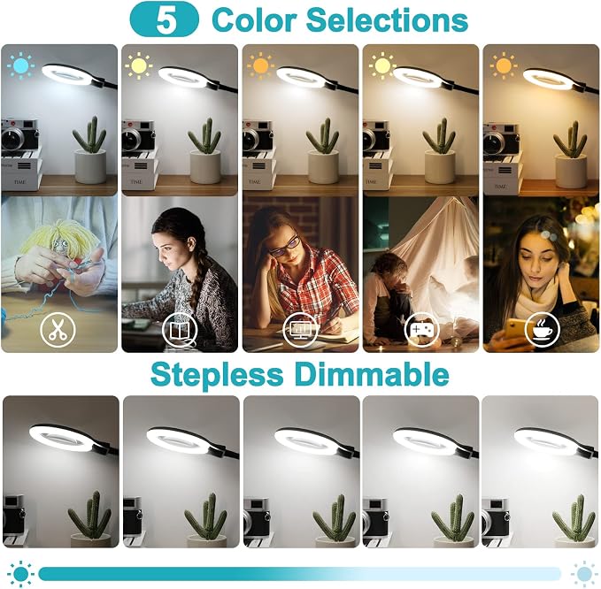 10X Magnifying Glass with Light and Clamp, 5 Color Modes Stepless Dimmable - Image 6
