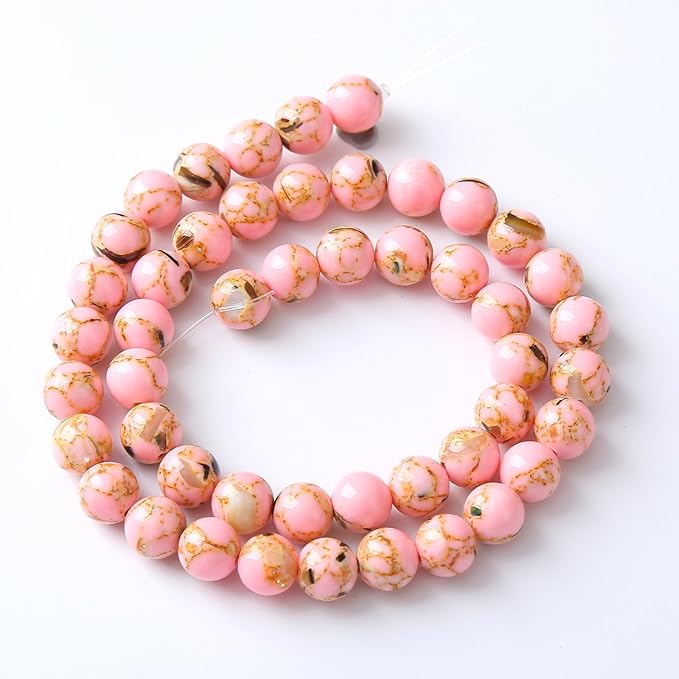 36PCS 10MM Natural Pink Shell Turquoise Beads for Jewelry Making with Mother-of-Pearl Round Loose Beads DIY Bracelet Accessories 15" (10mm, Pink Shell Turquoises)