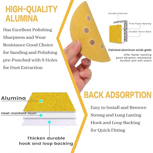 100PCS 5 Inch 8 Hole Sanding Discs 240 Grit,Gold Round Hook and Loop Sandpaper for Random Orbital Sander