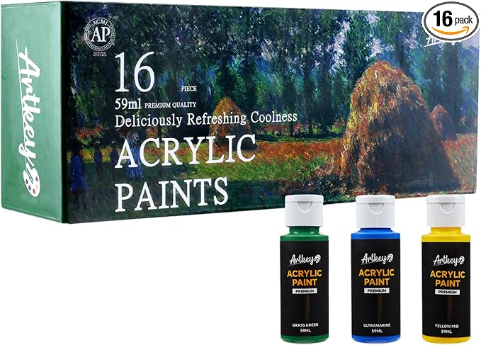 Artkey Acrylic Paint Set, 16 Colors 2 oz/59 ml Acrylic Paint Kit by Artkey
