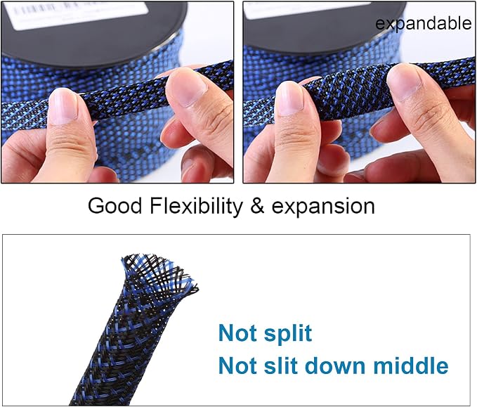 25ft - 3/4 inch PET Expandable Braided Sleeving – BlackBlue – Alex Tech Braided - Image 5