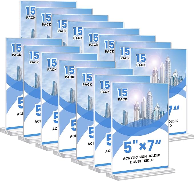Acrylic Sign Holder, 15 Pack Vertical Clear Table Menu Display, Double Sided by Unknown