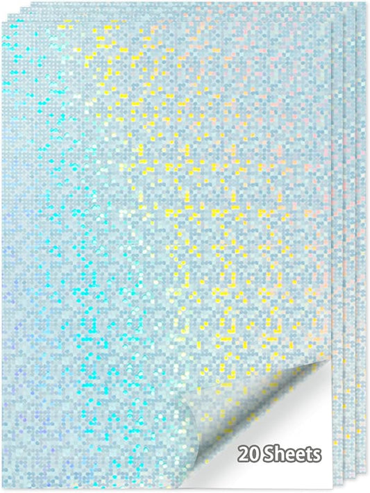 20 Sheets Printable Holographic Sticker Paper,11 x 8.5 Inches Printable Waterproof Paper Rainbow Vinyl Sticker Paper for Inkjet or Laser Printer（Laser bubble pattern）
