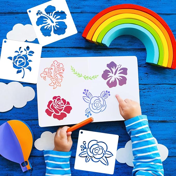 Flower Stencils for Painting 3inch Flower Stencil Small Floral Stencil Drawing Templates for Wood Wall Card DIY Projects
