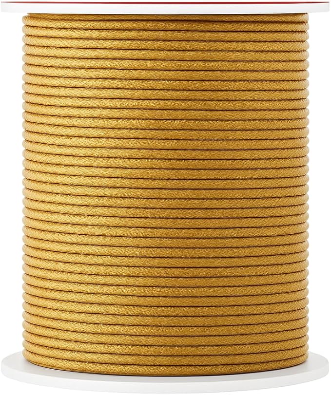 Mandala Crafts 2mm 109 Yards Gold Cotton Waxed Cord for Jewelry Making Bracelet Cord Waxed String - Beading String Thread Jewelry Cords for Necklaces String