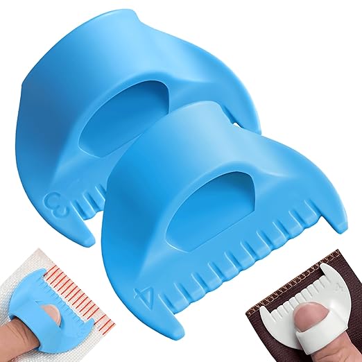 2 PCS Edge Lock Seam Guide, Mini Sewing Finger Ruler for Hand Sewing, DIY Sewing Kit Tool, Sewing Needle Gauge Measuring Guide Blue, 3mm+4mm