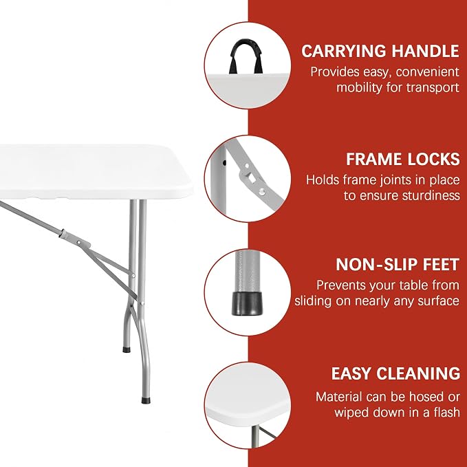 Elevon Folding Table Set of 2, 6 Feet Heavy Duty Fold-in-Half Utility Table - Image 3