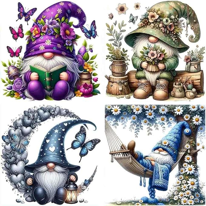 4 Pack Gnome Cross Stitch Kits for Adults Beginner, Counted Cross Stitch Kits by Unknown