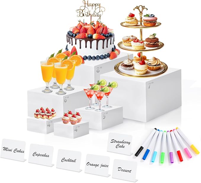 6 Pcs White Acrylic Buffet Risers by Qinzave
