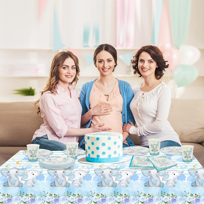 81 PCS Elephant Party Tableware Supplies, Disposable Blue Plates Cups Napkins - Image 7