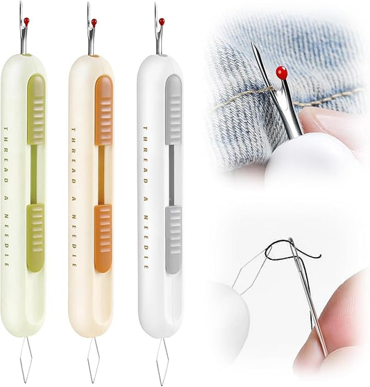 2 in 1 Needle Threader Seam Ripper Tool for Easy Needle Threading and Stitch Removal, Multifunctional Hand Sewing Tools Automatic Threading Tool Stitch Ripper (Beige & Green & White)