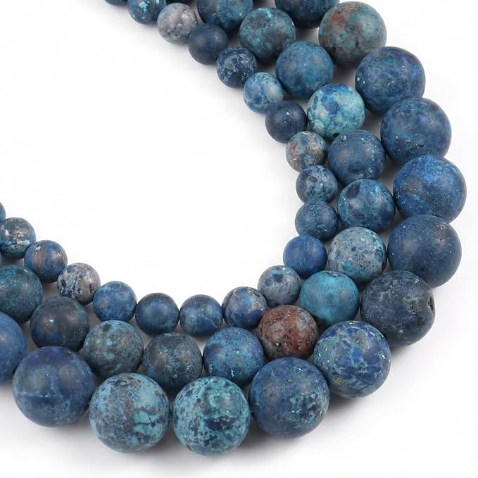 60pcs Natural Matte American Turquoise Gemstone Beads，6mm Frosted Round Loose by Yochus