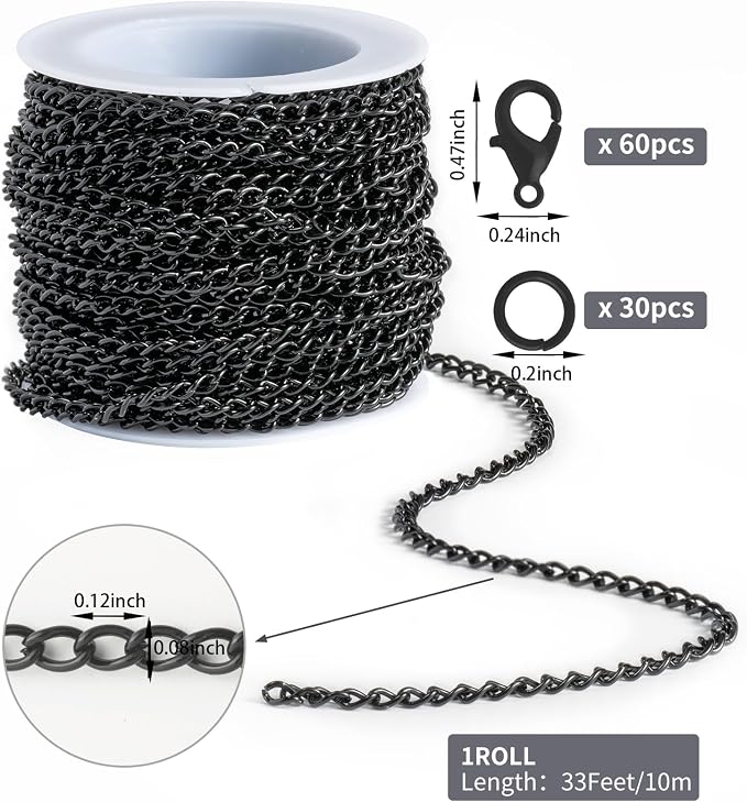 Lemonkey 33 Feet Metal Black Necklace Chains Curb Links Chains Bulk - Image 2