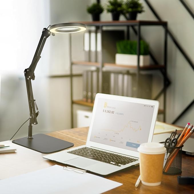 LED Magnifier Desk Lamp with Stand and Clamp, 3 Color Modes & Stepless Dimming - Image 7