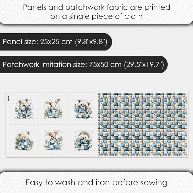 Winter Animals Patchwork Quilting Fabric Panel – 6× Blocks + Bonus Patchwork - Image 4