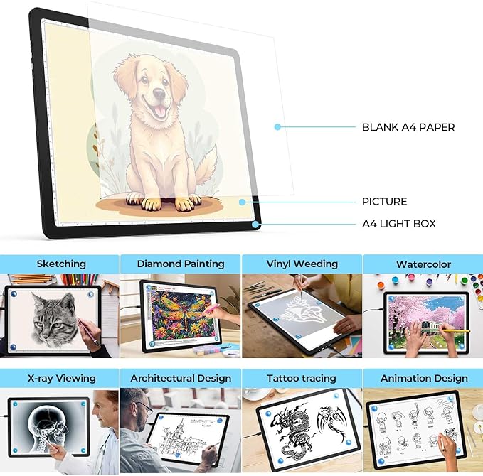 Heanolier A3 Artist tracing Light Box Copy Table,(18.2" L x 13.4" W) Super Bright Magnetic Light Pad with Side Buttons,USB-C Power Dimmerable Light Board for Diamond Painting,Tattoo Drawing,Sketching