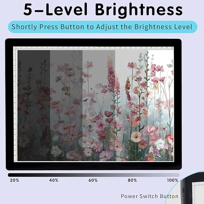 HIUKCOLED A4 Tilt-angle Light Tracing Box with 4 Magnets, 5-level Adjustable Brightness Ultra-thin Light Pad, Battery Powered LED Light Board for Drawing,Diamond Painting,Sketching,X-Ray,Sand Painting