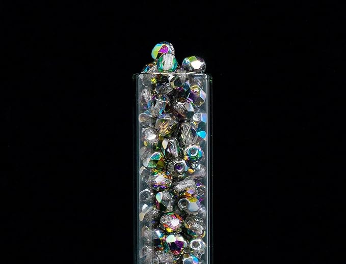 1.8 oz (50g, Approx. 600pcs) of Faceted Fire Polished Pressed Czech Glass Beads 4mm (0.16in), Crystal Vitrail 00030-28101 BCV
