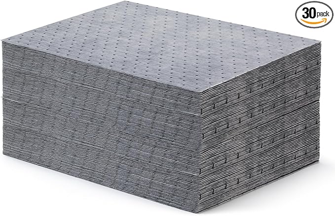 15" x 20" Heavyweight Oil and Water Absorbing Pads,Gray Absorbing Heavy Weight Oil and Water Absorbent Mat Pad 30Pads(Gray)